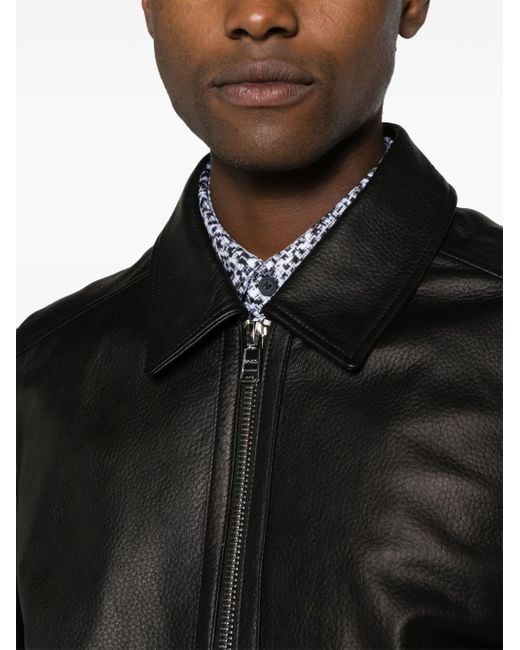 Boss Black Grained-leather Shirt Jacket for men