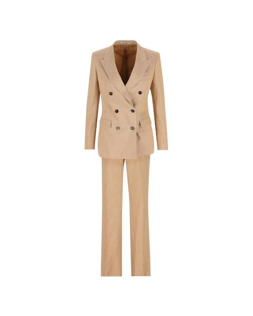 Tagliatore Natural Double-Breasted Striped Dress