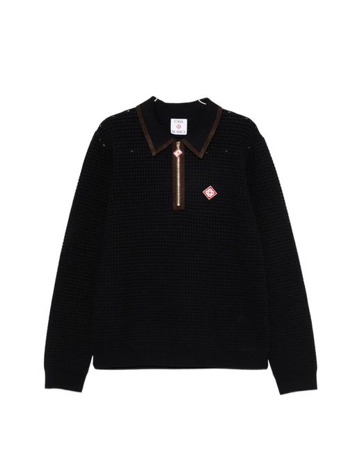 Casablanca Black Waffle-Knit Zip-Up Sweater for men