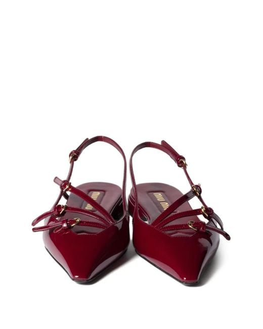 Miu Miu Red Patent-Leather Slingback Flat Pumps
