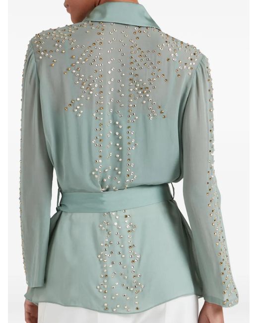 Temperley London Green Oberon Crystal-Embellished Belted Shirt