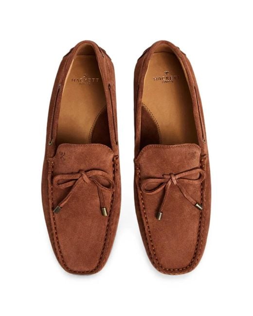Hackett Brown Lace-Up Suede Driver Shoes for men