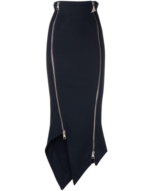 The Attico Zip-embellished Asymmetric Skirt in het Blue