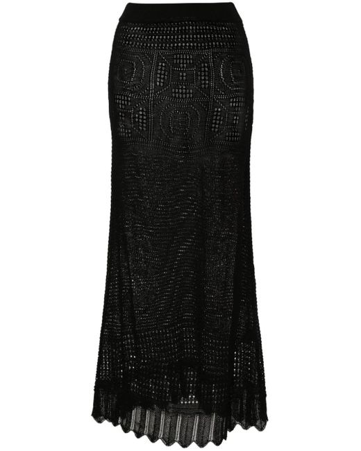 Semicouture Black Open-knit Maxi Skirt