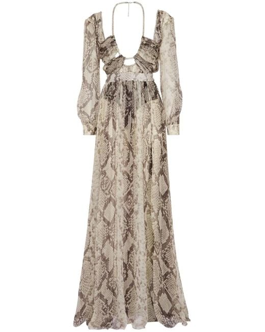 Philipp Plein Natural Silk Chiffon Long Dress Pitone