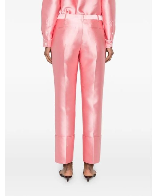 Calvin Klein Pink Satin-Finish Turn-Up-Cuff Trousers