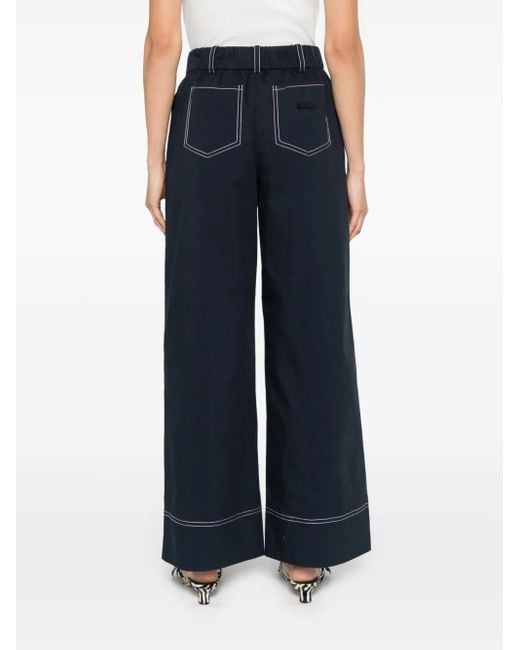 Maje Blue Cotton Trousers With Leather Belt