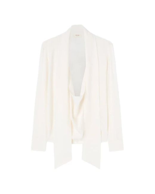 RETORI White Long-Sleeve Scarf-Detail Blouse