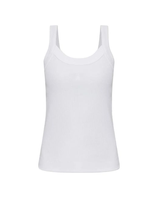 By Malene Birger White Frillio Ribbed-Knit Cotton Tank Top