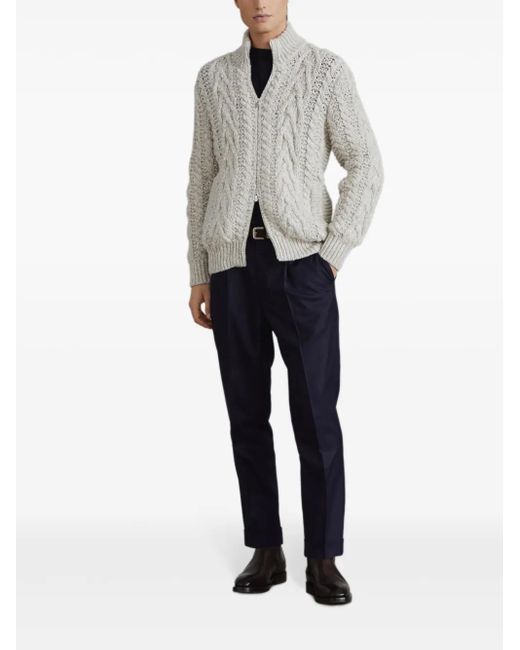 Brunello Cucinelli White Neutral Cable-knit Zip-up Cardigan - Men's - Fabric/cashmere for men