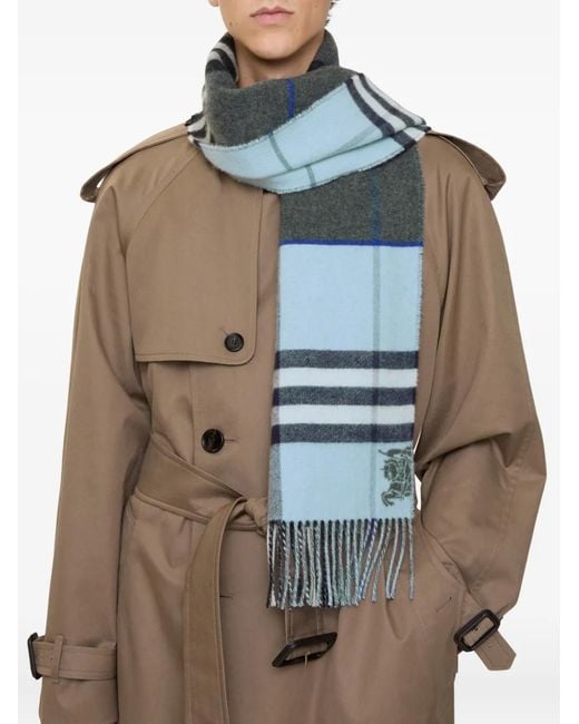 Burberry Gray Contrast Check Cashmere Scarf