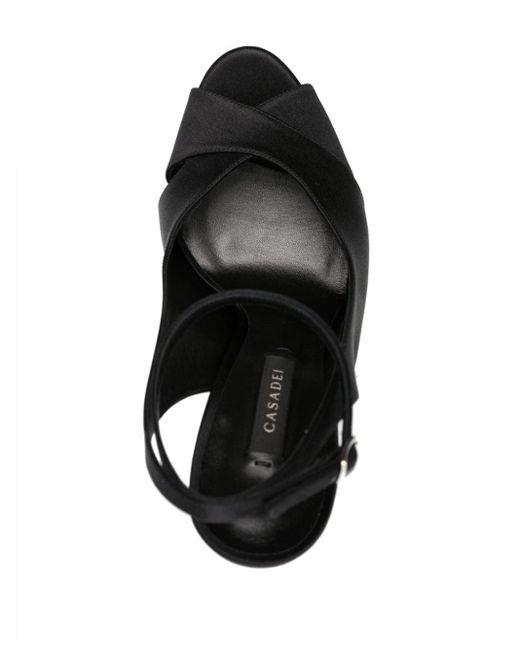 Casadei Black Flora Jolly 140mm Satin Sandals