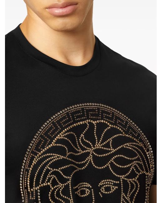 Versace Black Embellished Medusa T-shirt for men