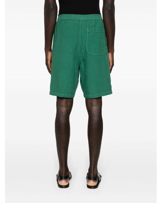 120% Lino Green Drawstring Linen Deck Shorts for men