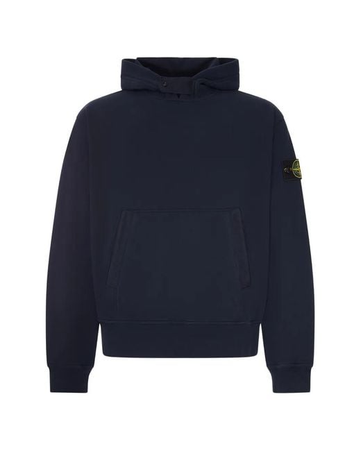 Stone Island Blue Logo-Patch Long-Sleeve Hoodie for men