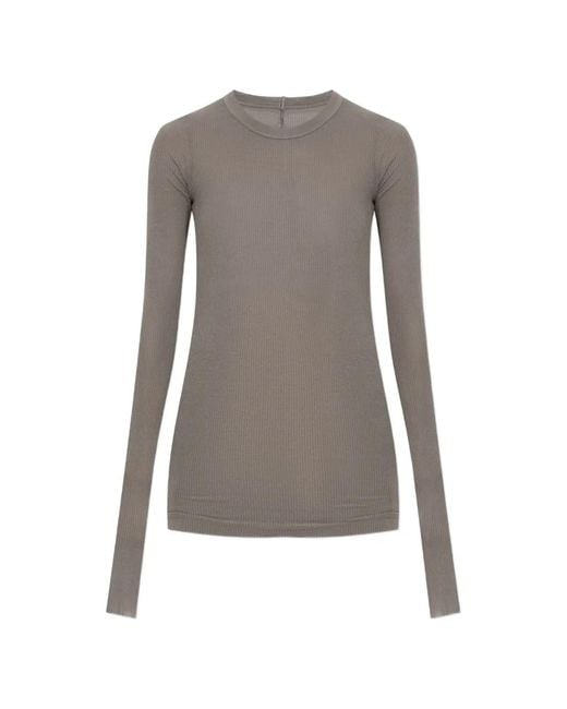 Rick Owens Gray Ribbed-Knit Long-Sleeve T-Shirt