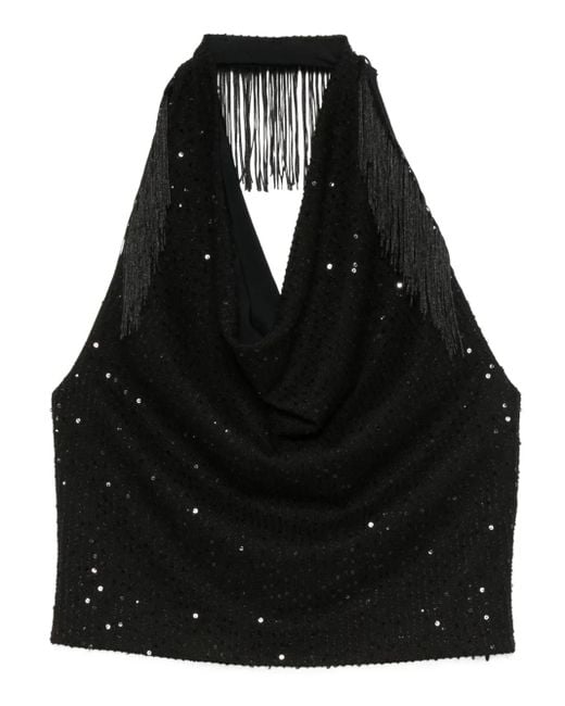 IRO Black Sequin-Embellished Fringe Top