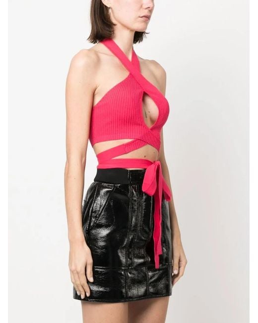 MSGM Pink Ribbed-Knit Crop Top
