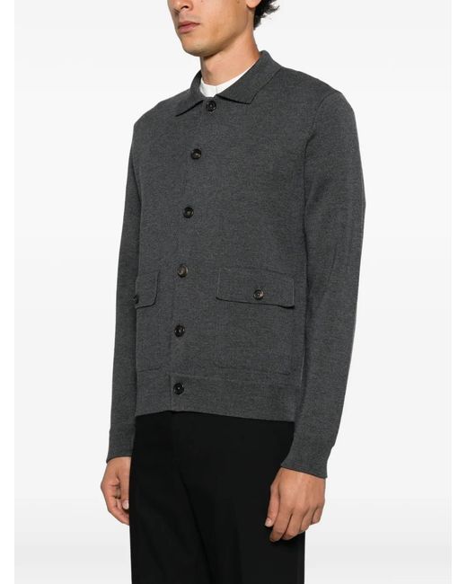 Corneliani Gray Button-Down Flap-Pocket Sweater for men