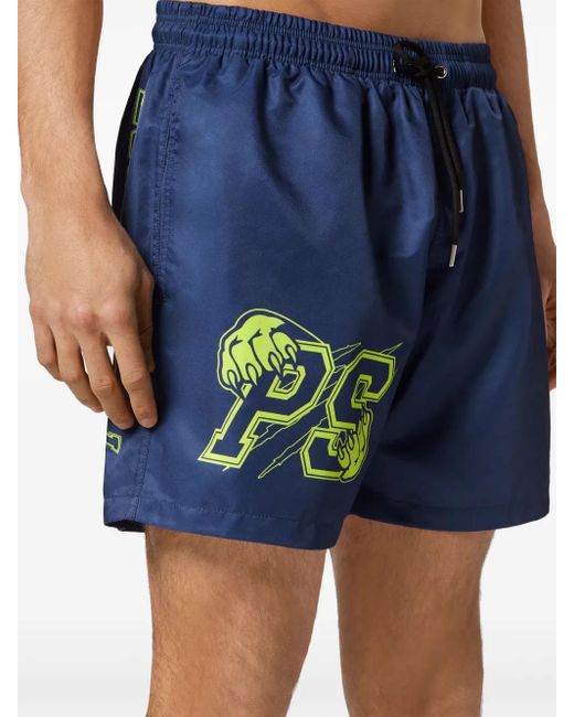 Philipp Plein Blue Logo-Print Swim Shorts for men