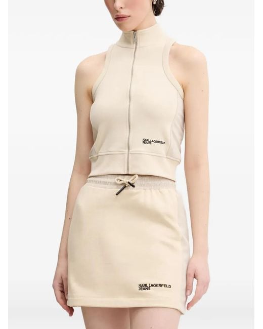 Karl Lagerfeld Natural Zip-Up Sleeveless Top