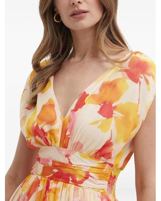 Morgan Metallic V-Neck Floral Maxi Dress