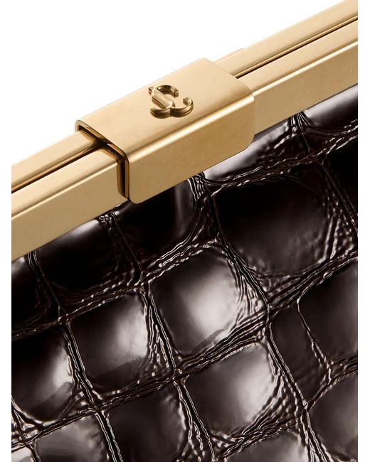 Jimmy Choo Brown Ganache Crocodile-Effect Chain Clutch Bag
