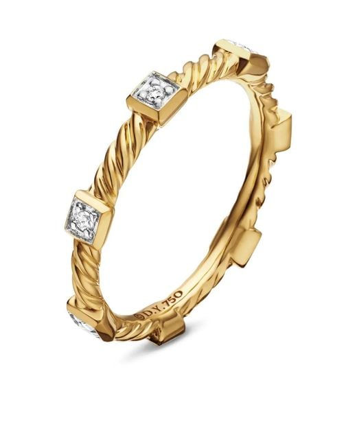 David Yurman Metallic 18kt Yellow Gold Cable Collectibles Cable Diamond Stack Ring