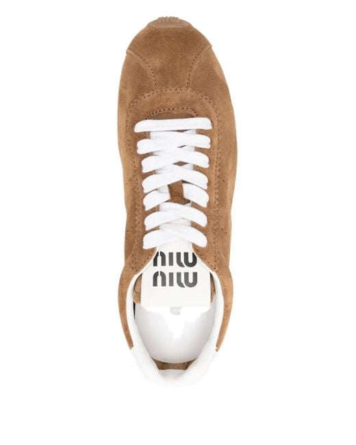 Miu Miu Brown Plume Sneakers aus Wildleder