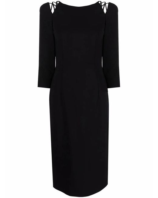 Alberta Ferretti Black Strap-Detail Knee-Length Dress