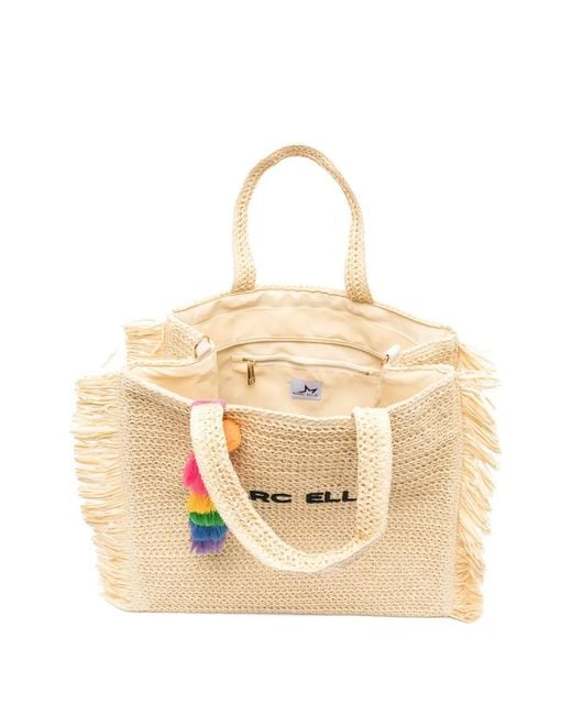 Marc Ellis Natural Fringed Logo-Patch Tote Bag