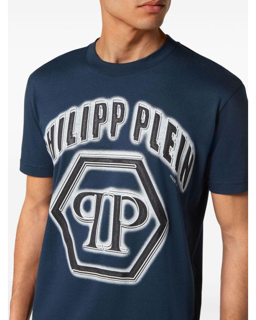 Philipp Plein Blue Logo-print Cotton T-shirt for men