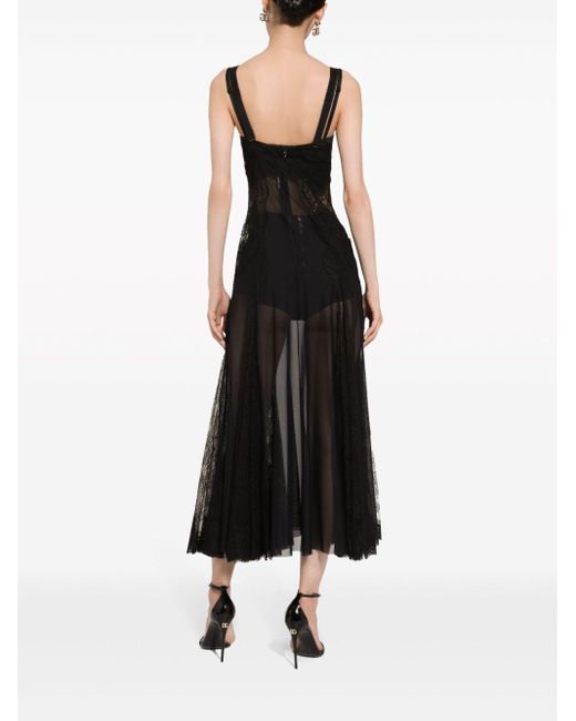 Dolce & Gabbana Flared Midi-jurk Met Kanten Vlakken in het Black