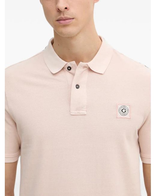 Guess White Logo-Patch Short-Sleeve Polo Shirt for men