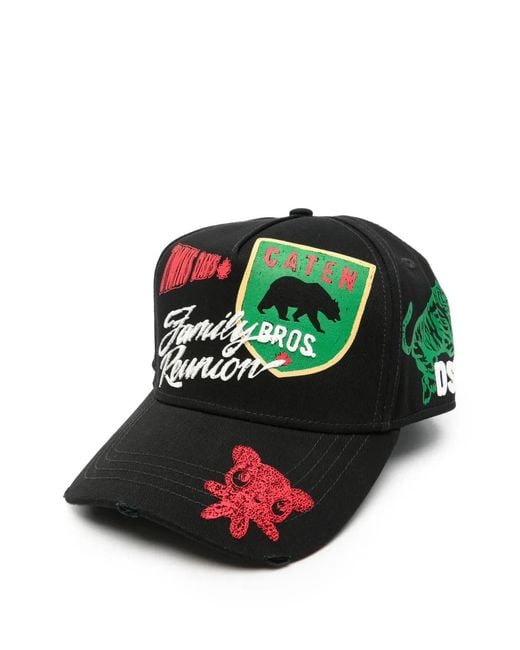 DSquared² Green Distressed Embroidered Baseball Cap for men