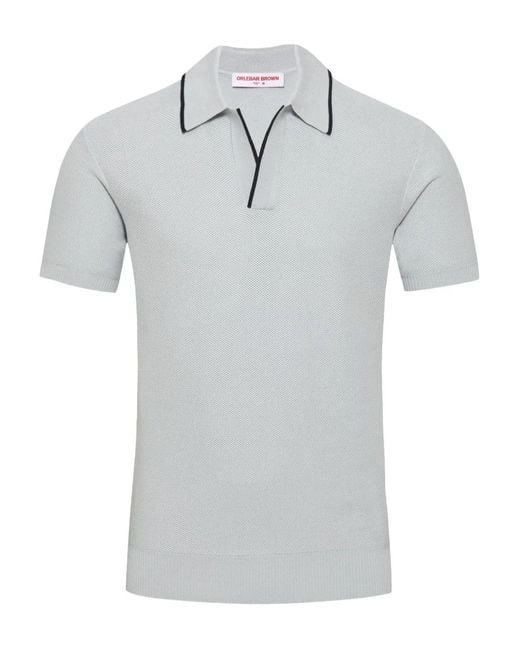 Orlebar Brown Gray Horton Piped-Trim Piqué Polo-Collar Top for men