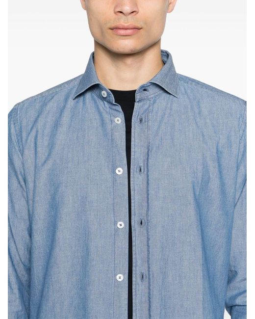 Dell'Oglio Blue Spread-collar Cotton Shirt for men