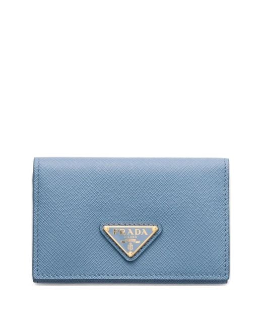 Prada Blue Triangle-Logo Leather Card Holder