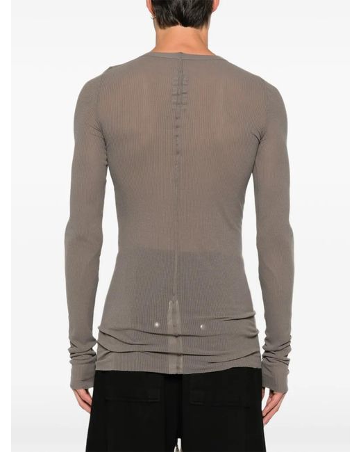Rick Owens Gray Ribbed-Knit Long-Sleeve T-Shirt for men