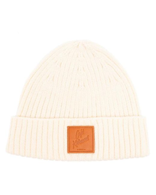 Café Kitsuné White Logo-Patch Ribbed Knit Beanie for men