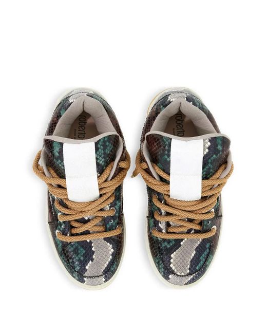 Roberto Cavalli Brown Snakeskin-Print Sneakers