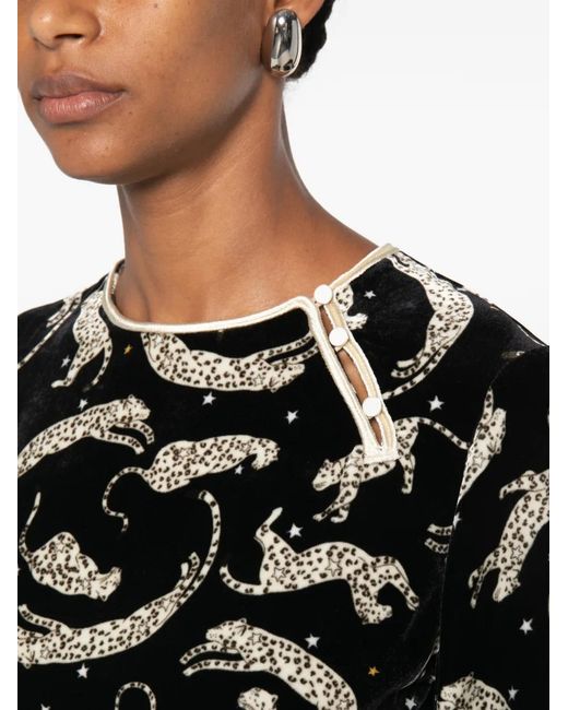 Forte_forte Black Leopard-Print Velvet-Effect Top