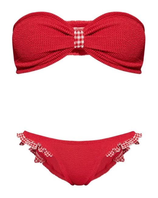 Hunza G Red Schulterfreier Jean Bikini