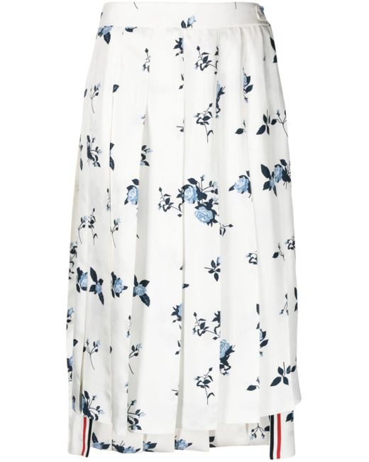Falda plisada con estampado floral Thom Browne de color White
