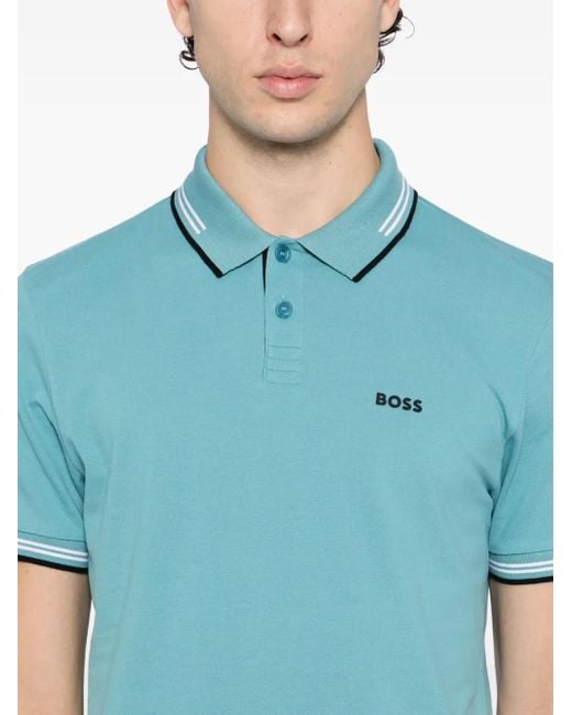 メンズ Boss ロゴ ポロシャツ Blue