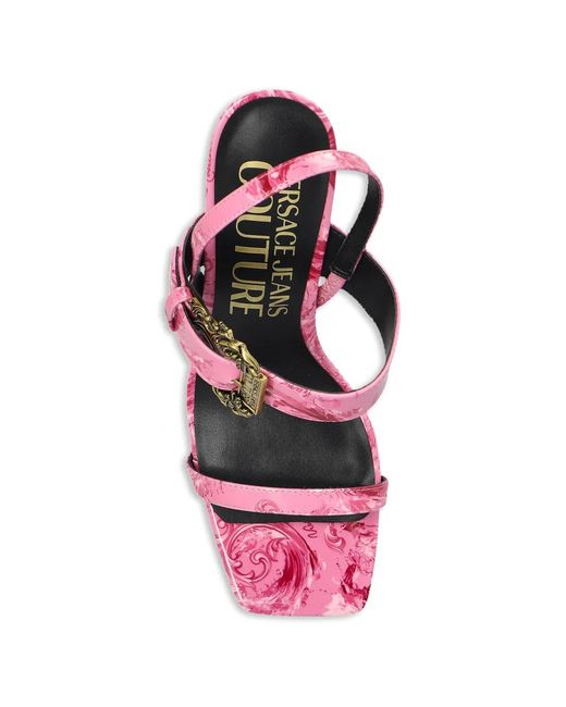 Versace Jeans Couture Pink Emily Buckle Patterned Heeled Sandals