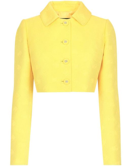 Dolce & Gabbana Yellow Monogram-jacquard Button-down Cropped Jacket
