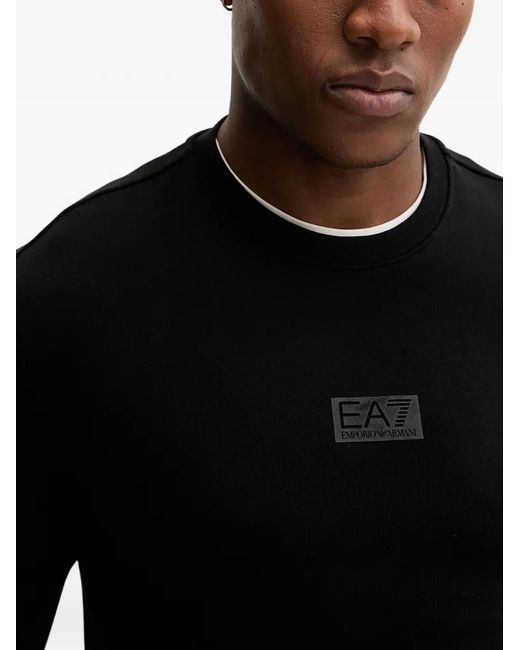 EA7 Black Logo Crew-Neck Sweatshirt for men