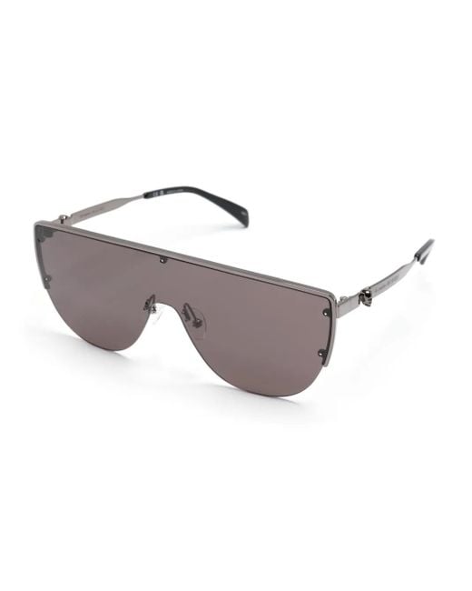 McQueen Gray Skull-Stud Shield-Frame Sunglasses