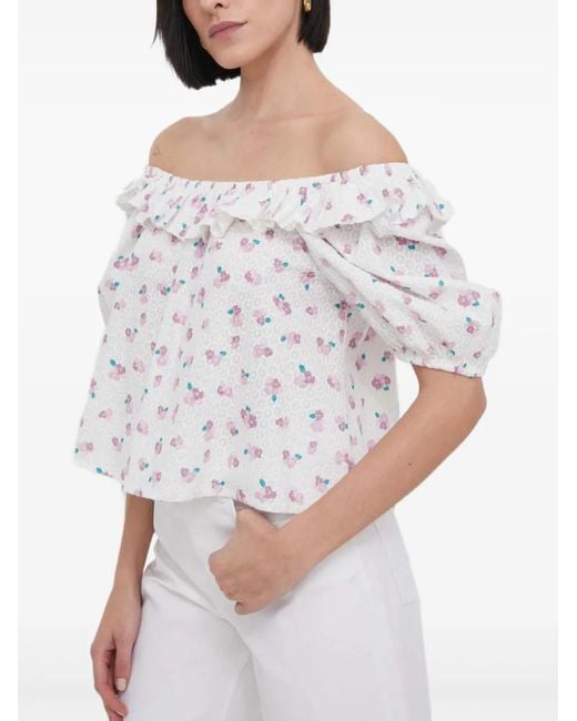 Barbour Off-Shoulder Top Met Bloemenprint in het White